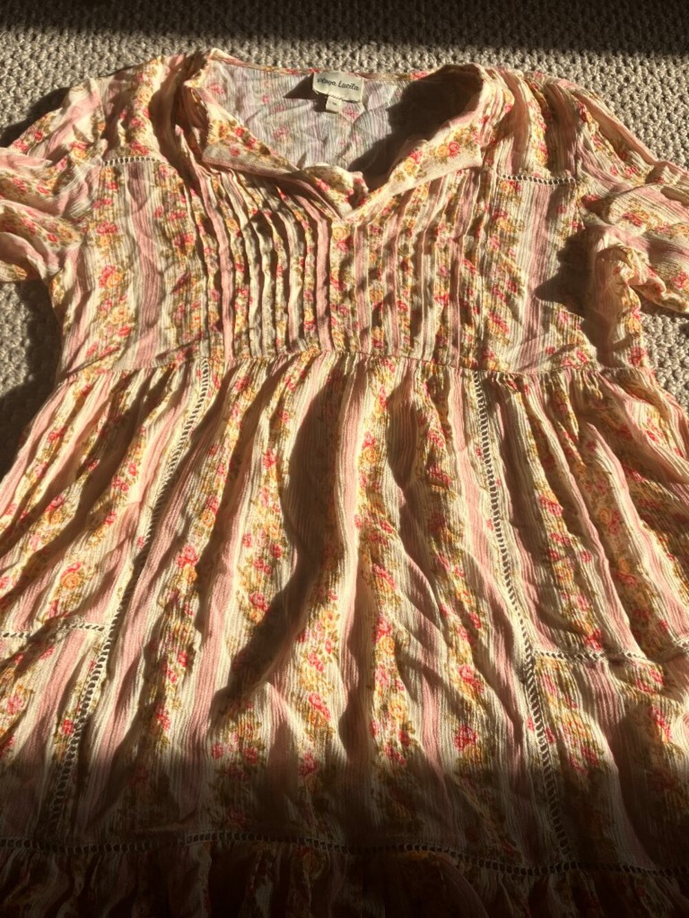 NWOT Playa Lucila Floral Dress with Pink and Cream Accents Medium